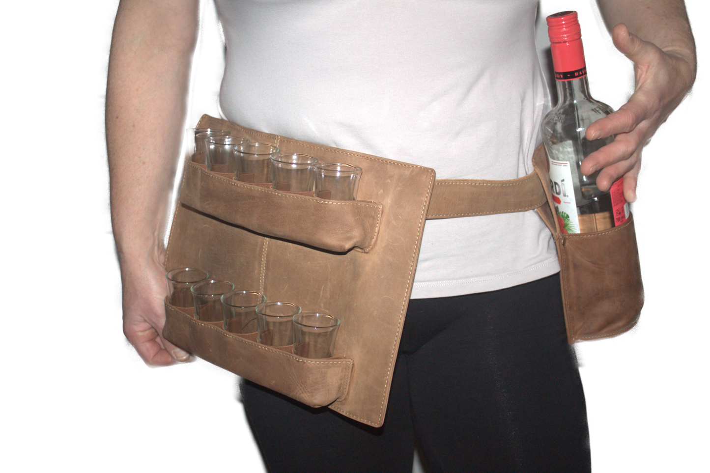 Shotjesgordel voor 10 shotjes-glaasjes met holster voor 1 fles Hunter 6672H 6309H