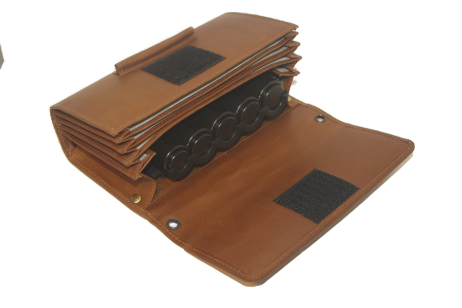 Heupschort 3-delig rechts voor IPad mini, poetsdoekholster inclusief horecaportemonnee Cognac 6621C+