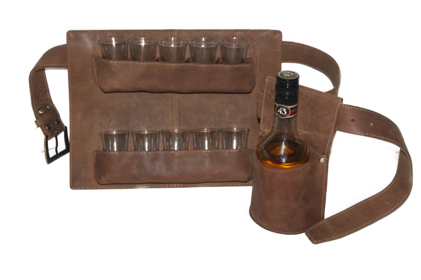 Shotjesgordel voor 10 shotjes-glaasjes met holster voor 1 fles Hunter 6672H 6309H