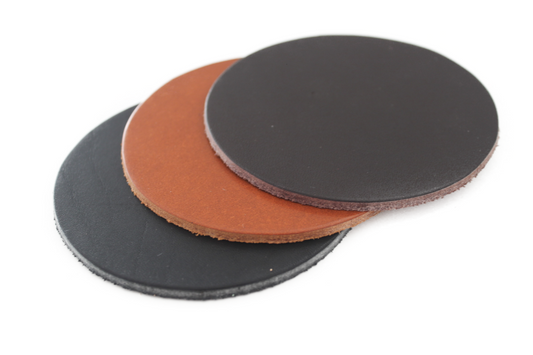 Lederen onderzetters met uw logo rond 10 stuks 3004