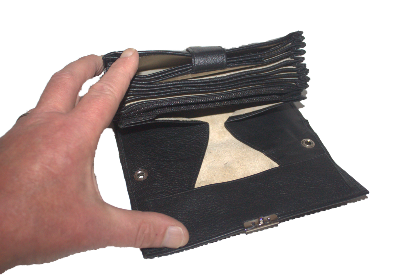 Kelnerbeurs XXXL Geheel leder 6215 drie-traps slot met een zakelijk en een prive gedeelte.
