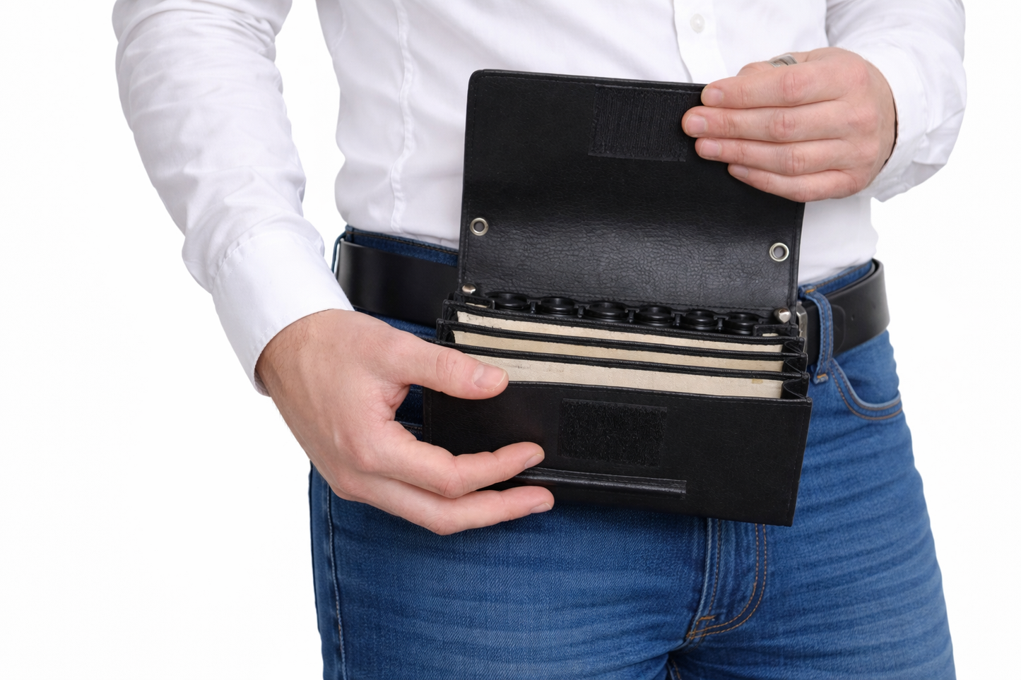 Horeca portemonnee Geheel leder met ruimte voor munthouder 6401ZC klittenband sluiting