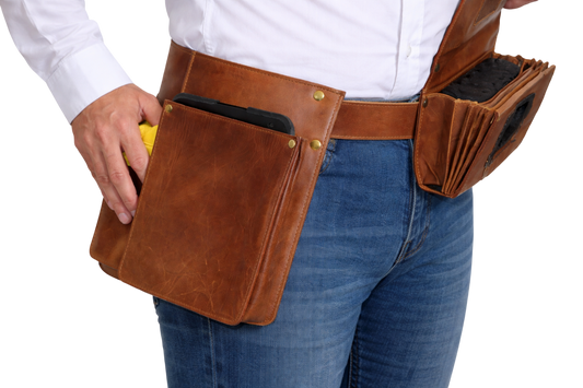 Heupschort 3-delig rechts voor IPad mini, poetsdoekholster inclusief horecaportemonnee Cognac 6621C+