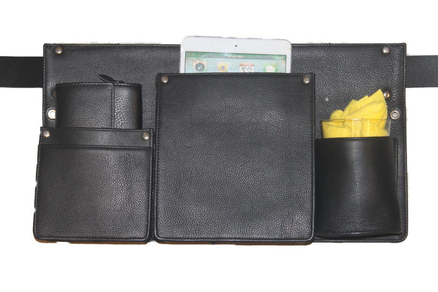 Heupschort voor tablet, portemonnee en poetsdoek links 6628