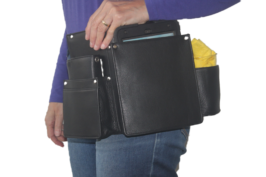 Heupschort voor tablet, portemonnee en poetsdoek links 6628