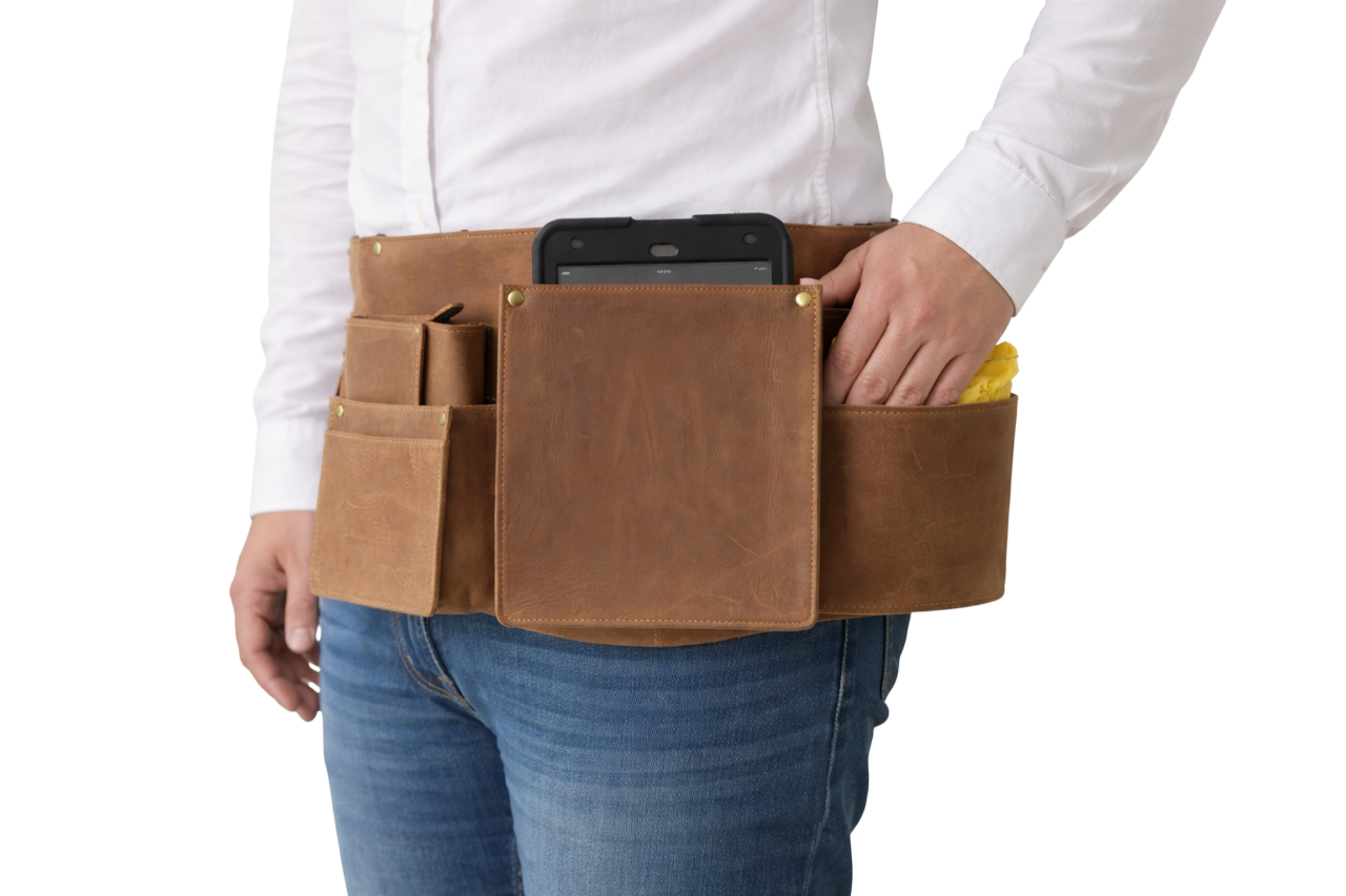 Heupschort voor tablet, portemonnee en poetsdoek links Hunter 6628H