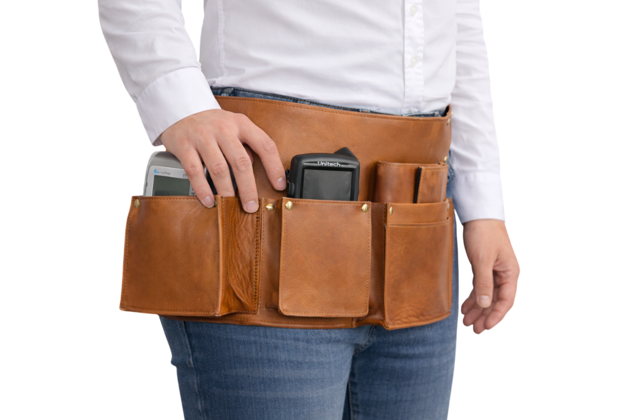 Heupschort voor pinautomaat CCV VX670 of VX680, handheld en portemonnee Rechts Cognac 6629C