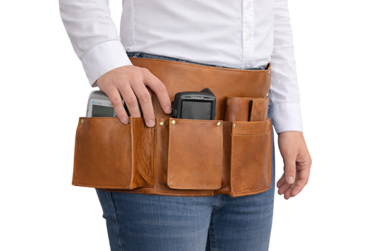 Heupschort voor pinautomaat CCV VX670 of VX680, handheld en portemonnee Rechts Cognac 6629C