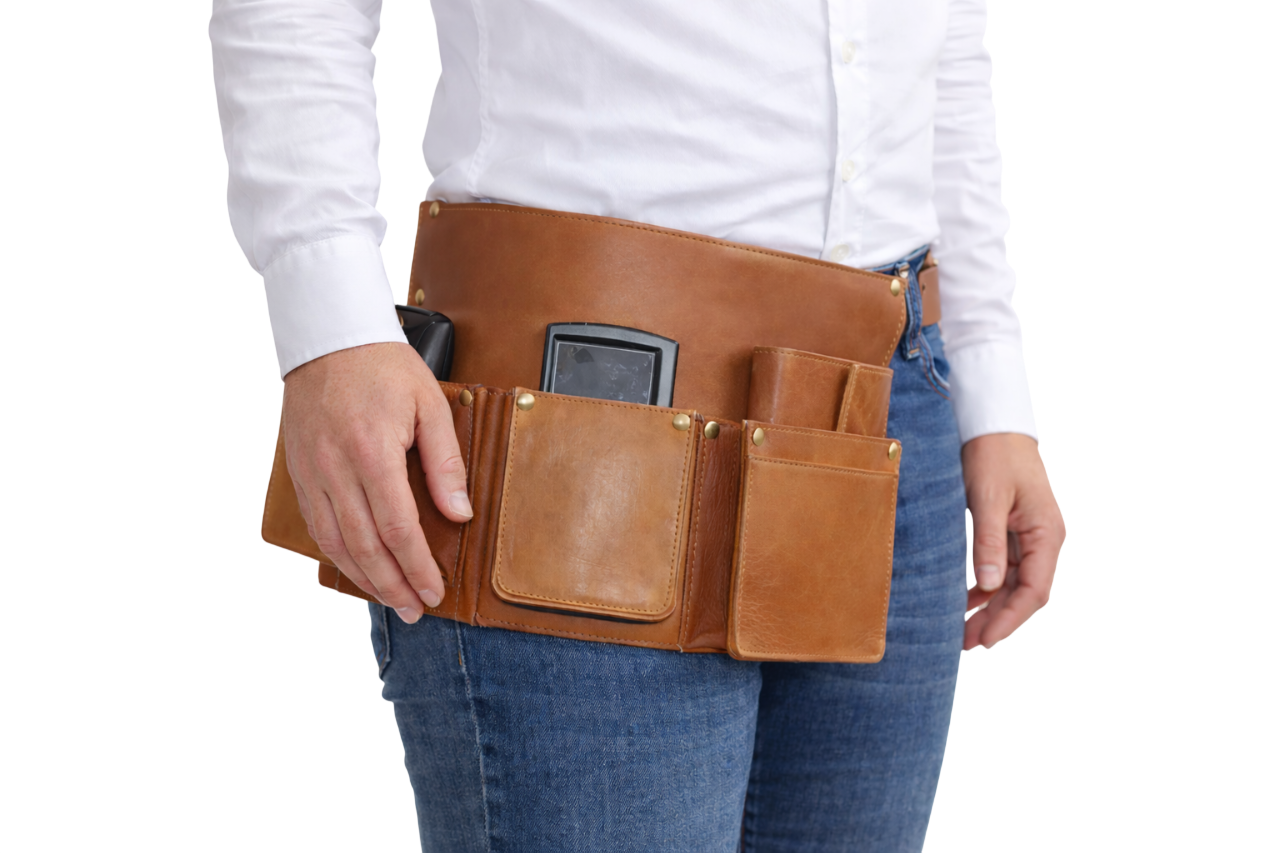 Heupschort rechts voor nieuw pinapparaat, handheld en  horeca portemonnee Cognac 6631C