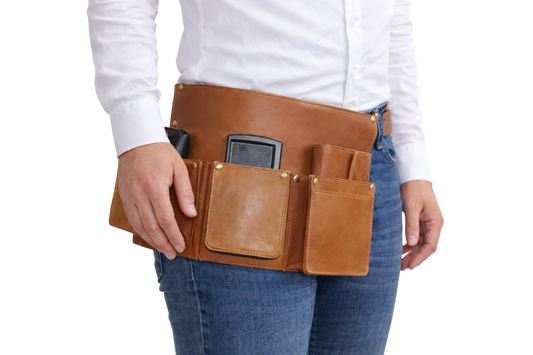 Heupschort rechts voor nieuw pinapparaat, handheld en  horeca portemonnee Cognac 6631C
