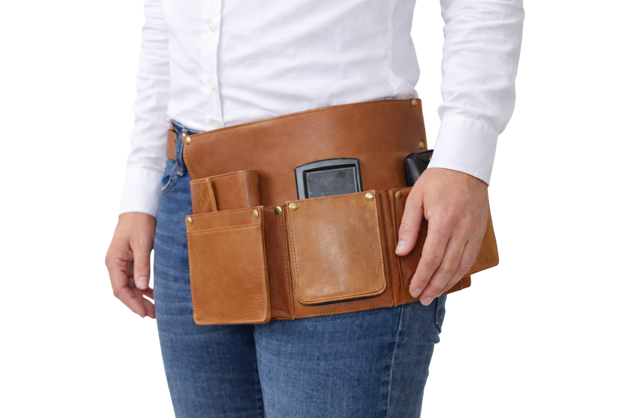 Heupschort links voor nieuw pinapparaat, handheld en  horeca portemonnee Cognac 6632C