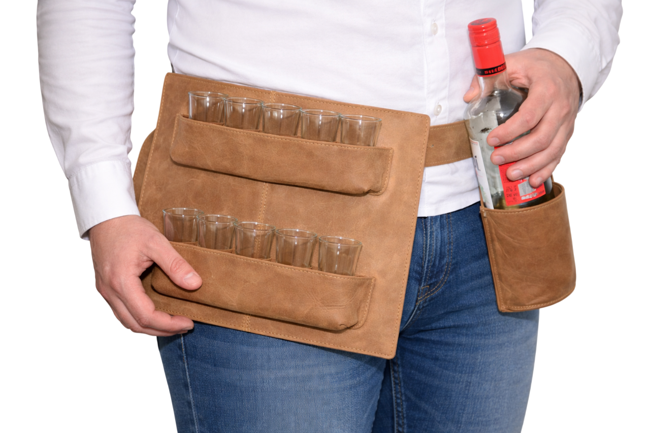 Shotjesgordel voor 10 shotjes-glaasjes met holster voor 1 fles Hunter 6672H 6309H