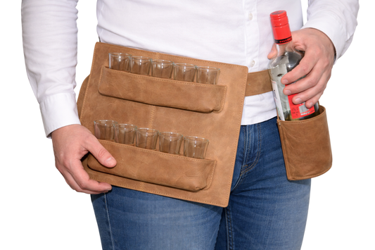 Shotjesgordel voor 10 shotjes-glaasjes met holster voor 1 fles Hunter 6672H 6309H