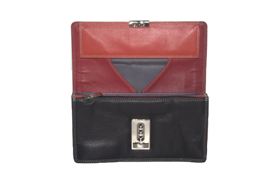 Kelnerbeurs Burkely Multi-color 6228 ZWART drie-traps sluiting