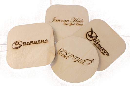 Onderzetters van hout met uw logo Set van 96 stuks &
