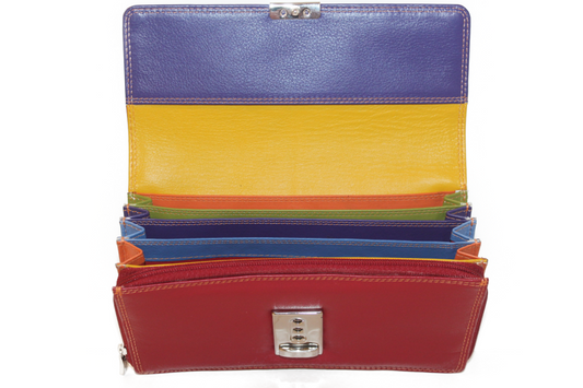 Koopmansbeurs Burkely multi-color 6128 ROOD drie-traps sluiting
