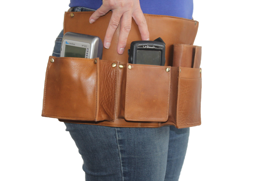 Heupschort voor pinautomaat CCV VX670 of VX680, handheld en portemonnee Rechts Cognac 6629C