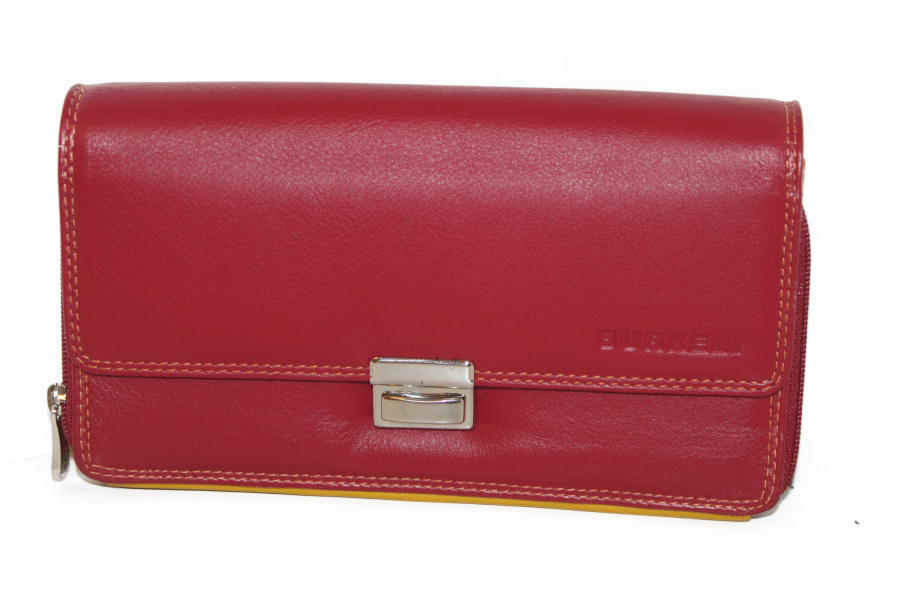 Koopmansbeurs Burkely multi-color 6128 ROOD drie-traps sluiting