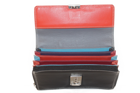 Koopmansbeurs Burkely multi-color 6128 ZWART drie-traps sluiting