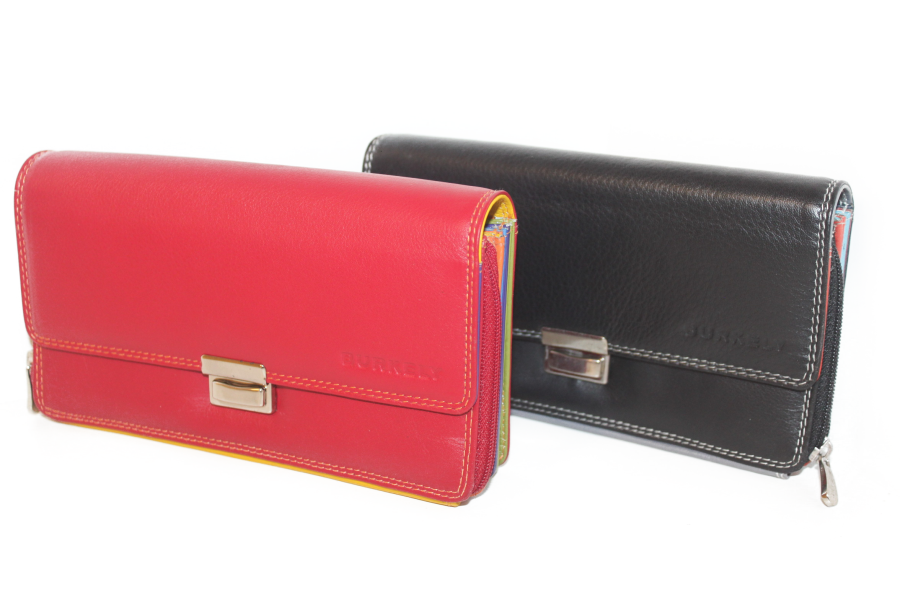 Koopmansbeurs Burkely multi-color 6128 ZWART drie-traps sluiting